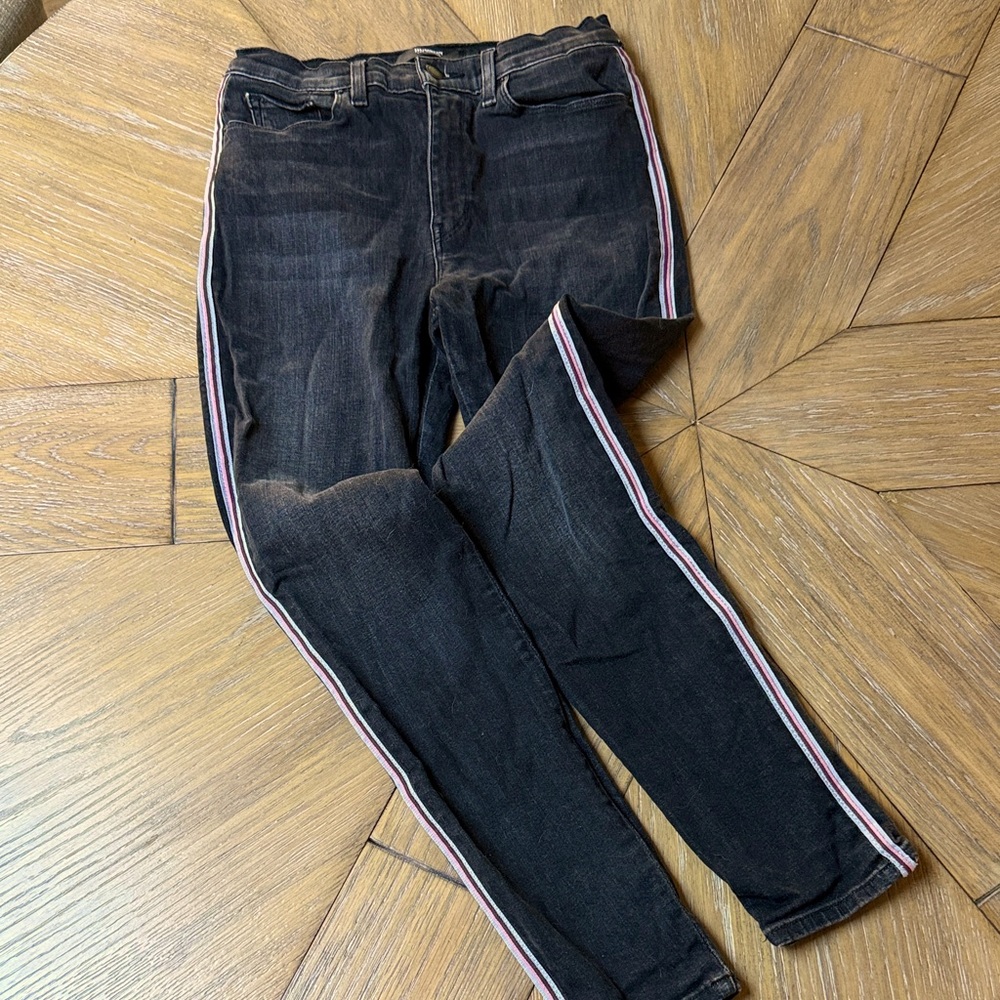 Hudson Jeans Black with Pink/Purple Stripe Skinny Jeans Size 28